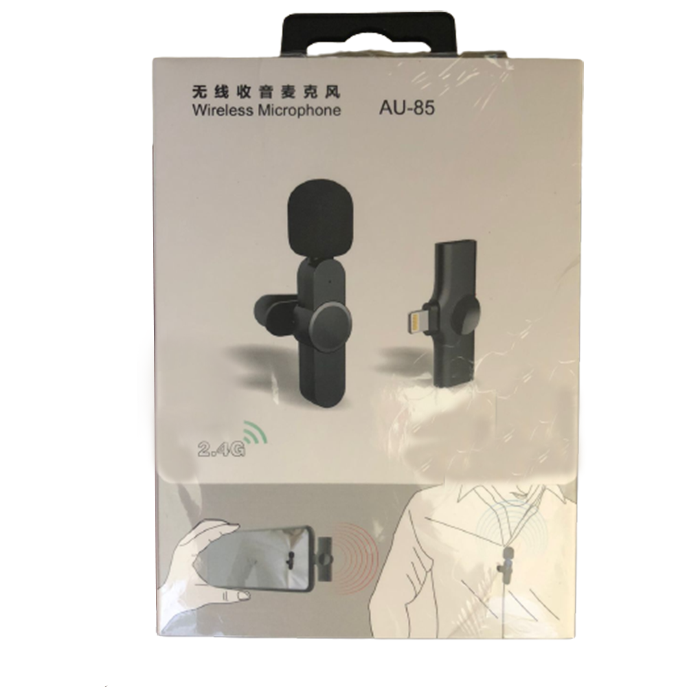 Microfone Condensador De Lapela Wireless AU- 85 / Sem Fio Para iPhone Tipo Lightning
